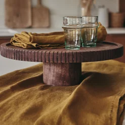 Plat de présentation sur pied en bois de manguier D32cm - naturel