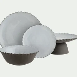 Plat de présentation sur pied en grès D28cm - noir