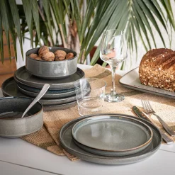 Plat en grès émail réactif L35cm - vert olivier