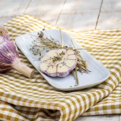 Plat ovale en grès avec liseré beige L31cm - blanc ventoux