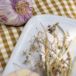 Plat ovale en grès avec liseré beige L31cm - blanc ventoux