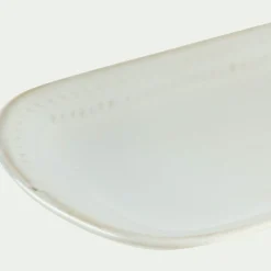 Plat ovale en grès avec liseré beige L31cm - blanc ventoux
