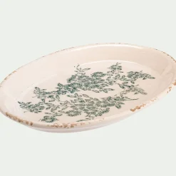 Plateau déco en céramique motif fleuri 24,8x18cm - blanc