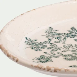 Plateau déco en céramique motif fleuri 24,8x18cm - blanc