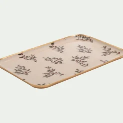 Plateau déco motif Fragon en fer 20x32cm - blanc