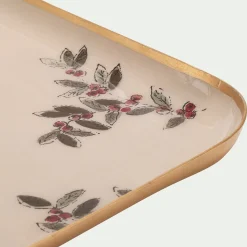 Plateau déco motif Fragon en fer 20x32cm - blanc