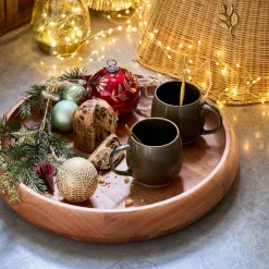 Plateau décoratif rond en bois d'acacia D45,5cm - naturel