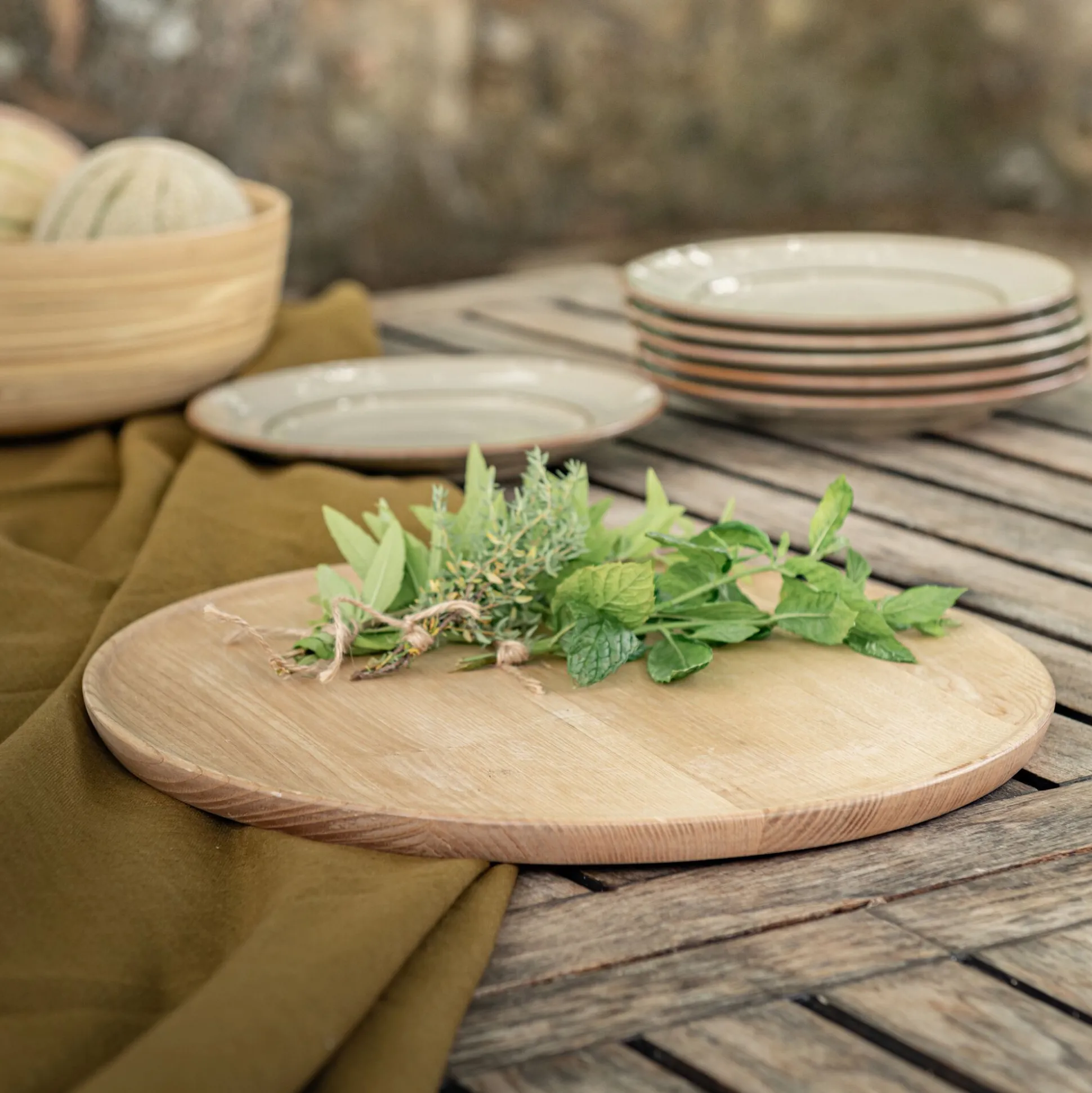 Plateau rond en bois d'acacia D30,5cm - naturel