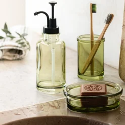 Porte brosse à dent en verre - vert garrigue