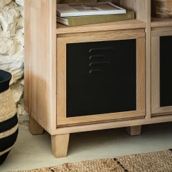 Porte en placage chêne et acier - noir