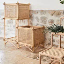 Porte-plante double sellette en rotin - naturel