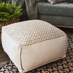 Pouf cubique en coton - beige D50xH28cm