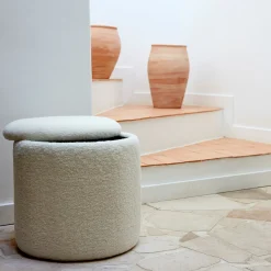 Pouf en tissu avec coffre de rangement - blanc H43cm