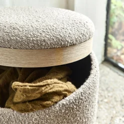 Pouf en tissu avec coffre de rangement H40,5cm - beige
