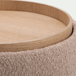 Pouf en tissu avec coffre de rangement H40,5cm - beige