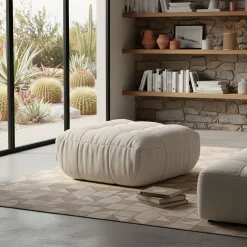 Pouf en tissu chenille - beige roucas
