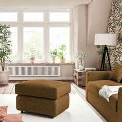 Pouf en tissu chenille - jaune argan