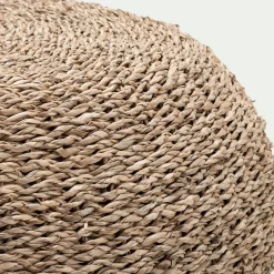 Pouf rond tressé en jonc de mer D58xH30cm - naturel