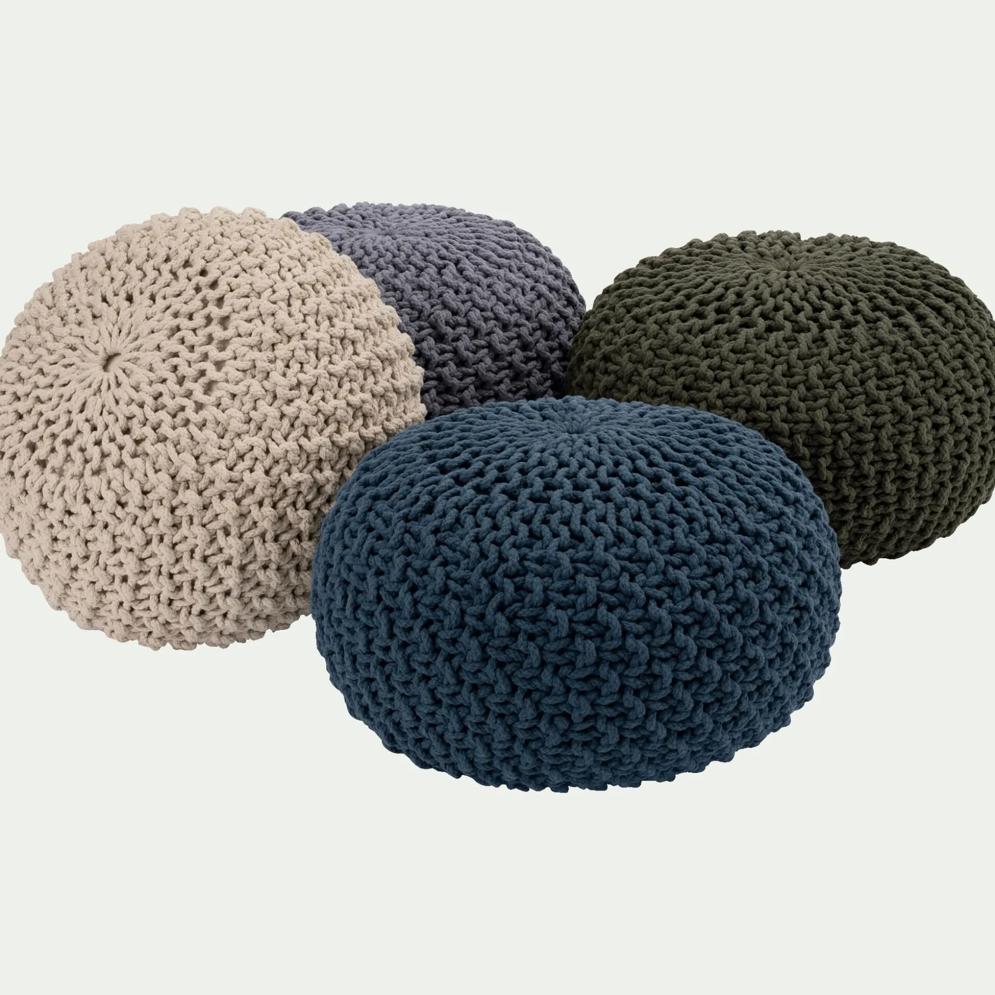 Pouf tressé en coton D50xH30cm - gris restanque