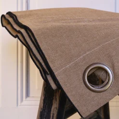 Rideau à œillets en coton finition liseré 140x250cm - brun alep