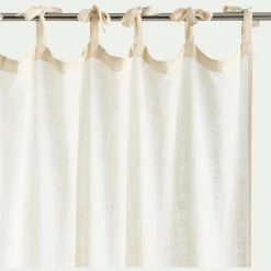Rideau à nouettes en coton à bande beige 140x250cm - blanc