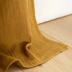 Rideau à nouettes en gaze de coton finition point de cheval 130x250cm - jaune alep