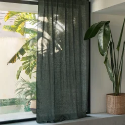 Rideau à passants cachés en lin lavé finition surpiqure 140x260cm - vert cèdre