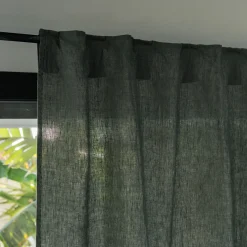 Rideau à passants cachés en lin lavé finition surpiqure 140x260cm - vert cèdre
