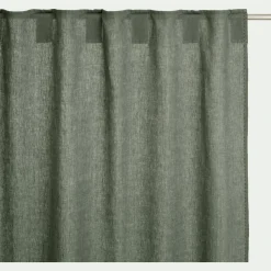 Rideau à passants cachés en lin lavé finition surpiqure 140x260cm - vert cèdre