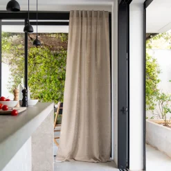 Rideau à passants cachés en lin lavé finition surpiqure 140x300cm - beige
