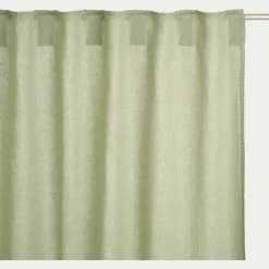 Rideau à passants cachés en lin lavé finition surpiqure 140x260cm - vert olivier