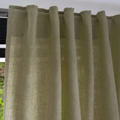 Rideau à passants cachés en lin lavé finition surpiqure 140x260cm - vert olivier