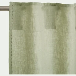 Rideau à passants cachés en lin lavé finition surpiqure 140x260cm - vert olivier