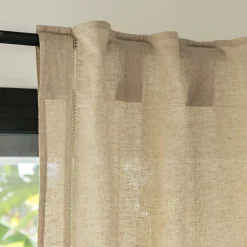 Rideau à passants cachés en lin et coton finition liseré 140x250cm - beige