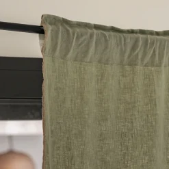 Rideau à passants cachés en lin finition point de cheval 140x250cm - vert olivier