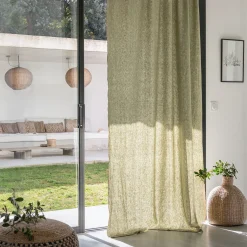 Rideau à passants cachés en lin finition point de cheval 140x250cm - vert olivier