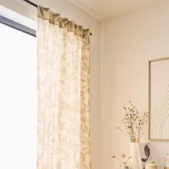 Rideau à passants cachés en coton motif végétal finition franges 135x250cm - vert