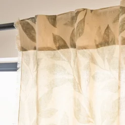 Rideau à passants cachés en coton motif végétal finition franges 135x250cm - vert