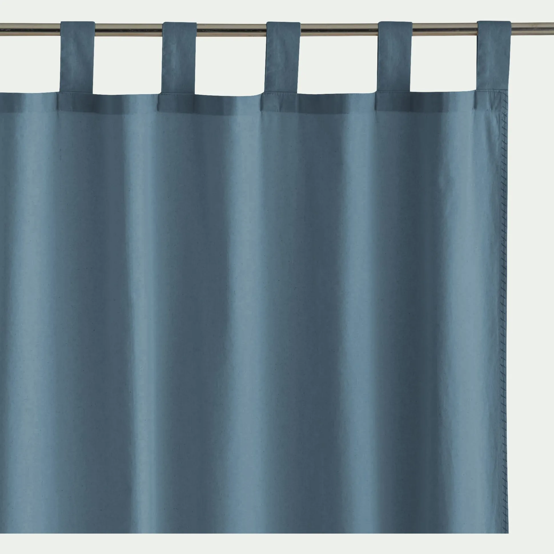 Rideau à passants en coton lavé finition couture 140x250cm - bleu cendré
