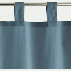 Rideau à passants en coton lavé finition couture 140x250cm - bleu cendré