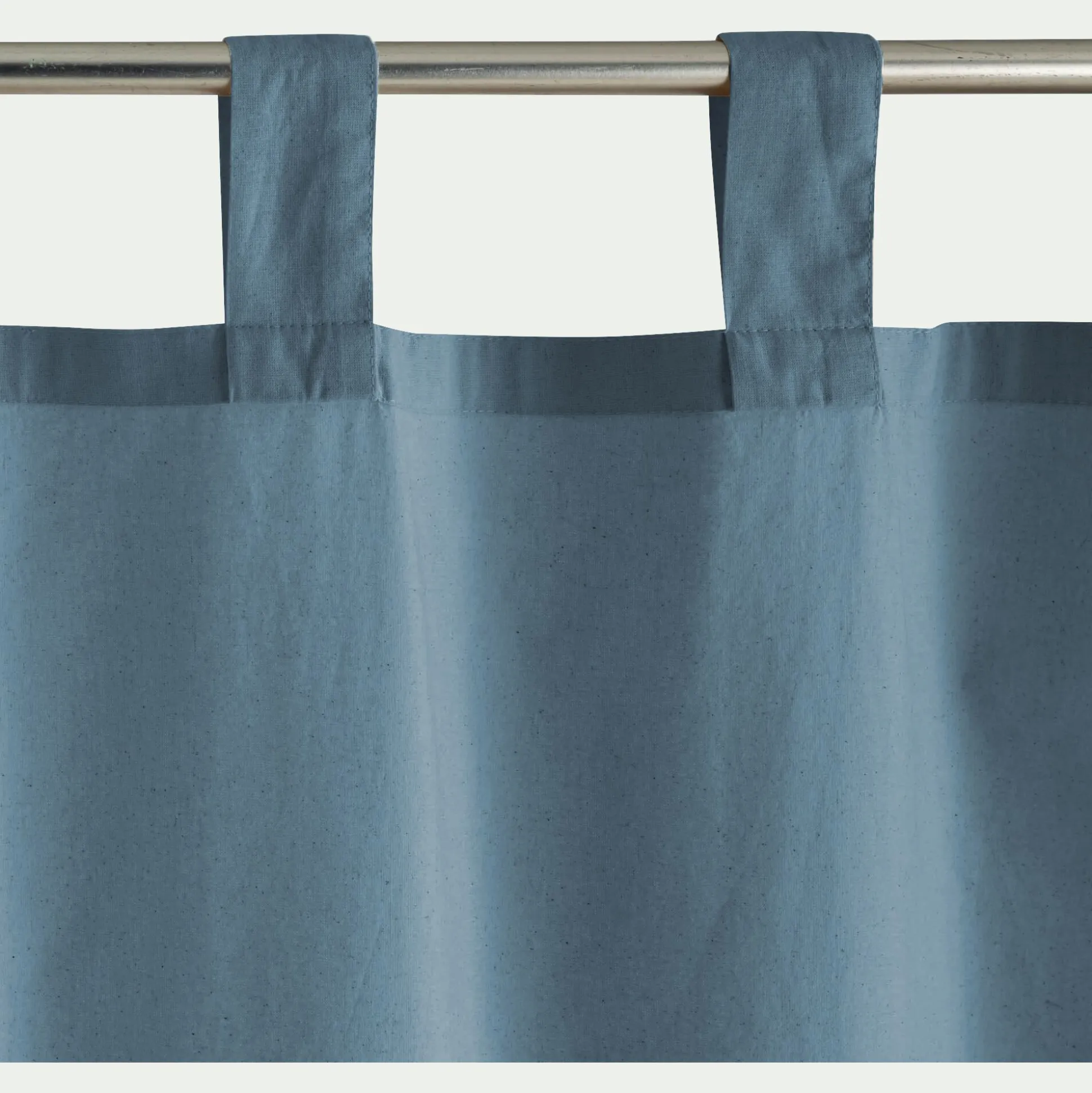 Rideau à passants en coton lavé finition couture 140x250cm - bleu cendré