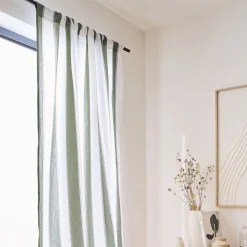 Rideau passe-tringle en lin et coton à rayures 140x250cm - vert