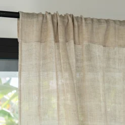 Rideau passe-tringle en lin à carreaux 140x250cm - beige
