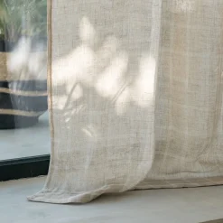 Rideau passe-tringle en lin à carreaux 140x250cm - beige