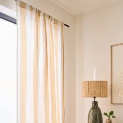 Rideau passe-tringle en lin et coton à rayures 140x250cm - blanc écru