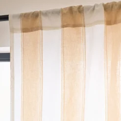 Rideau passe-tringle en lin et coton à rayures 140x250cm - blanc écru