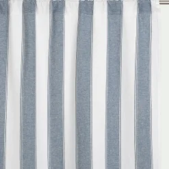 Rideau passe-tringle en lin et coton à rayures 140x250cm - bleu
