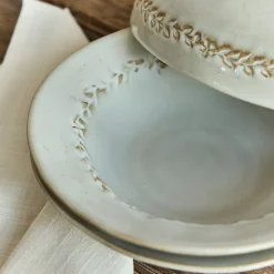 Saladier à motif végétal en grès D26cm - beige alpilles