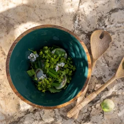 Saladier en bois de manguier D25cm - bleu prusse