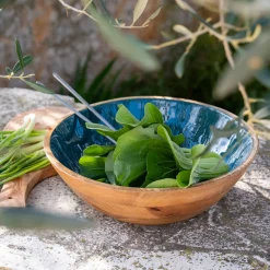 Saladier en bois de manguier D29cm - bleu prusse